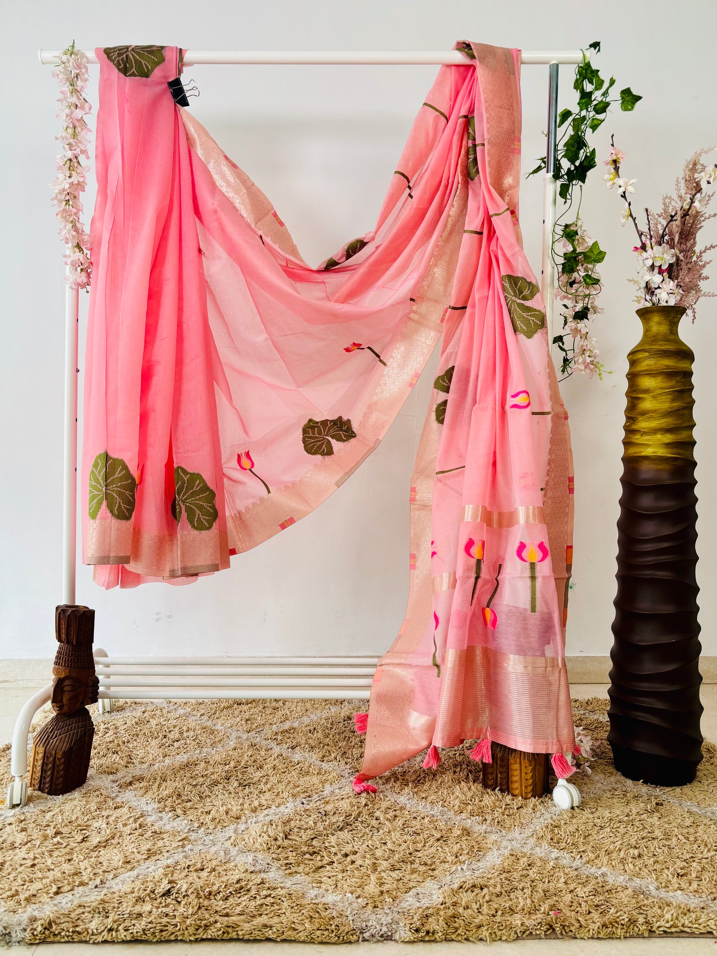 Pink Color Soft Jamdani Cotton Saree With Woven Design