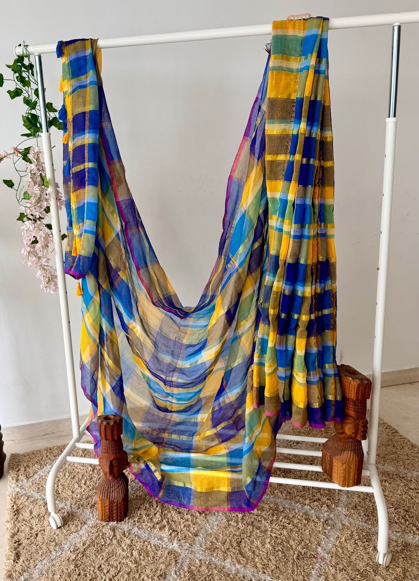 Linen Cotton Checks Saree