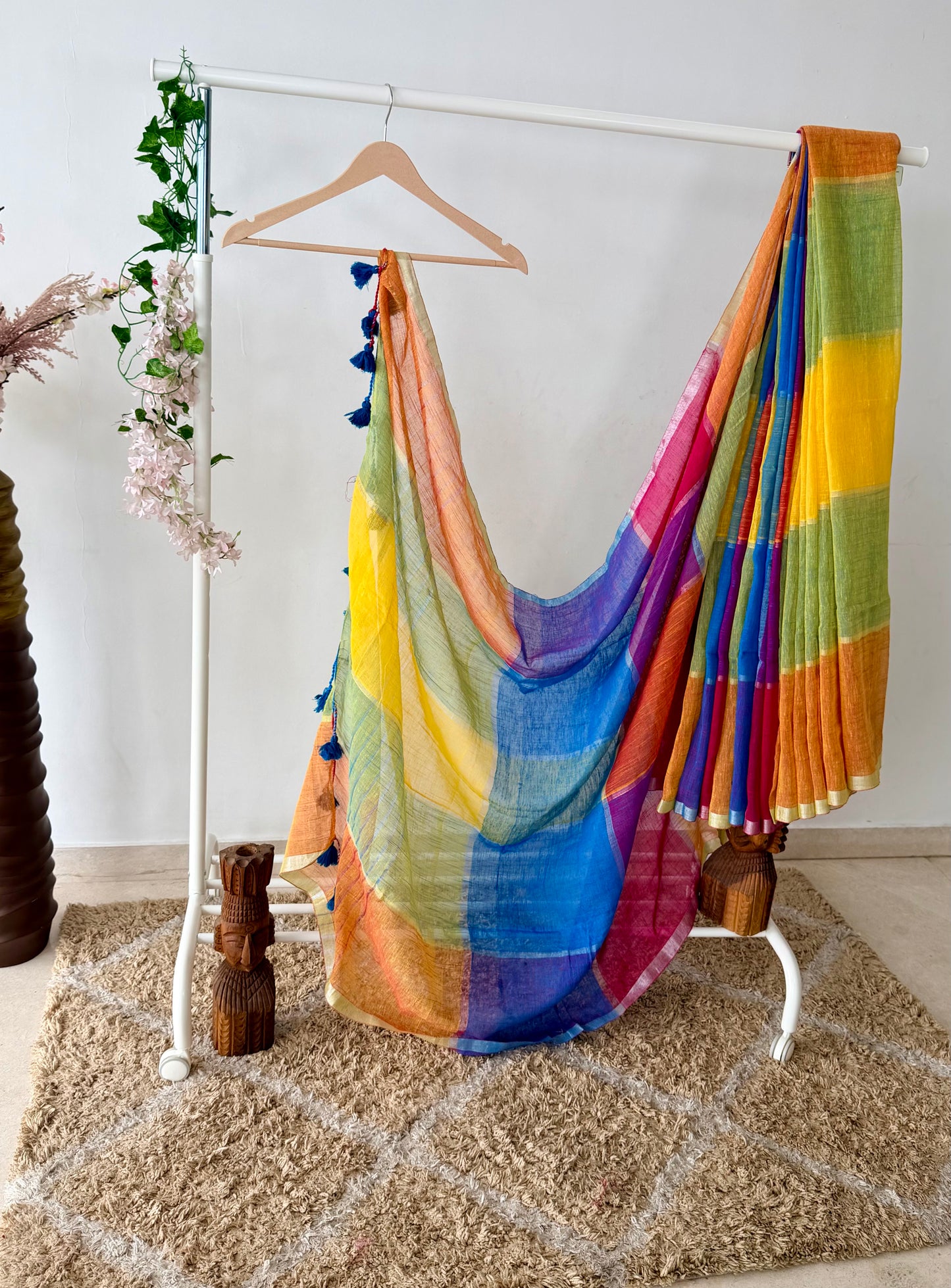 Multicolour Linen Cotton Saree