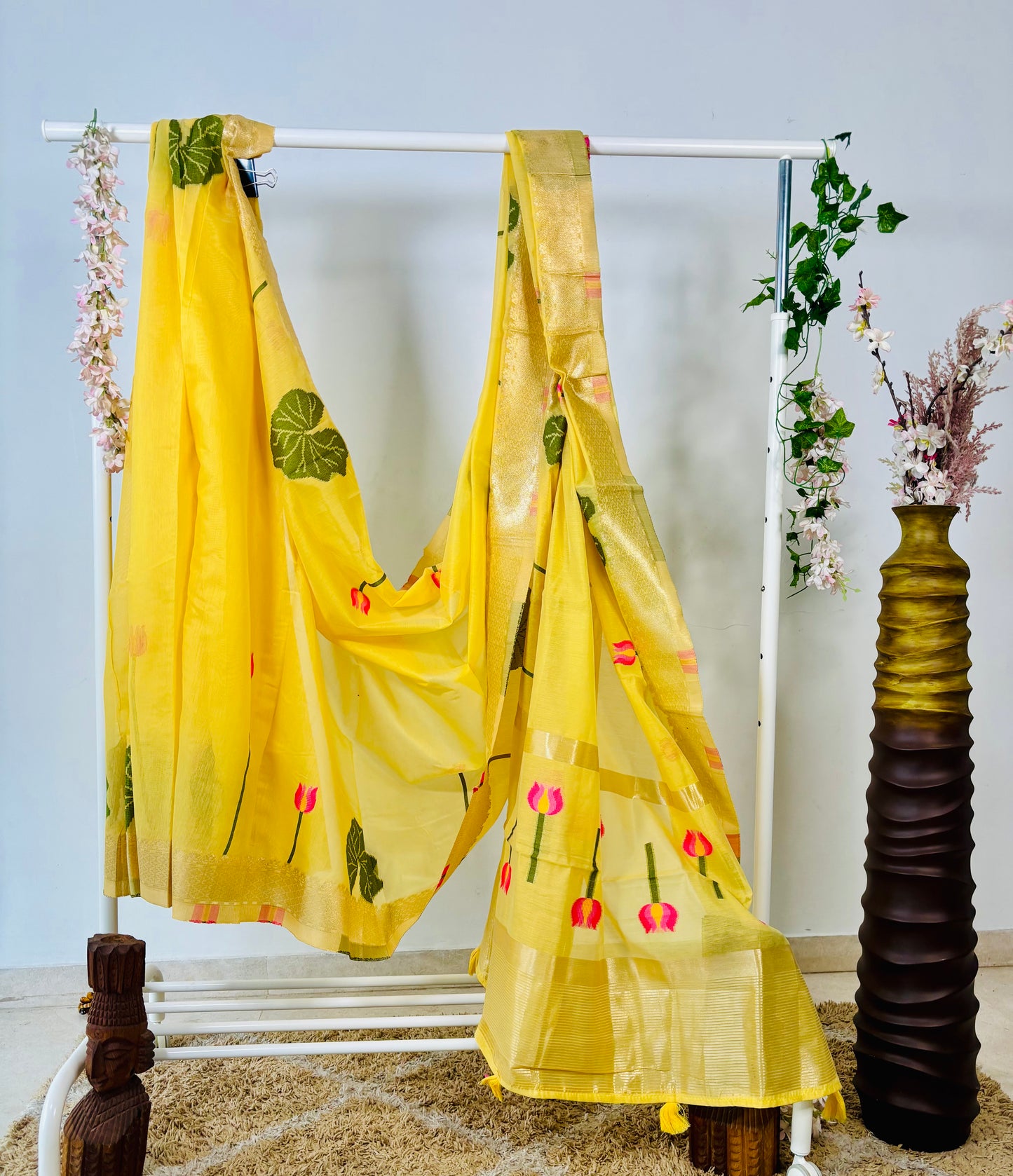 Yellow Color Soft Jamdani Cotton Saree With Woven design.