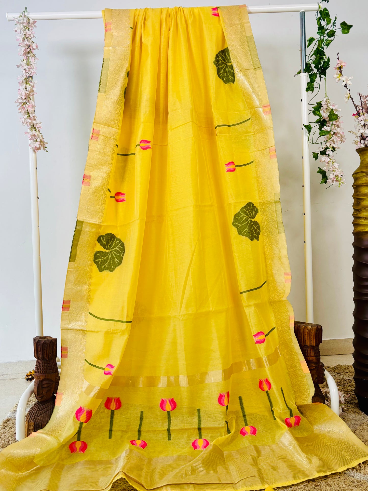 Yellow Color Soft Jamdani Cotton Saree With Woven design.