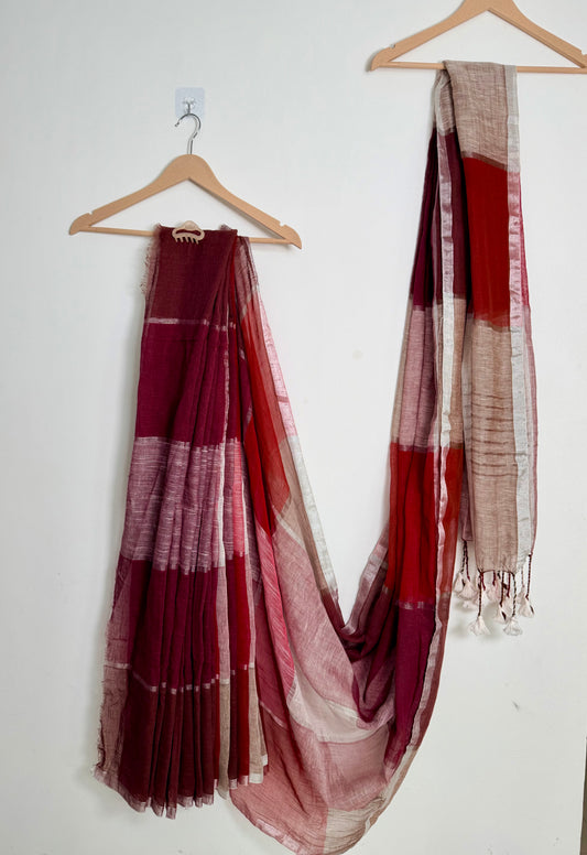 Linen Cotton Checks Saree with Tassels
