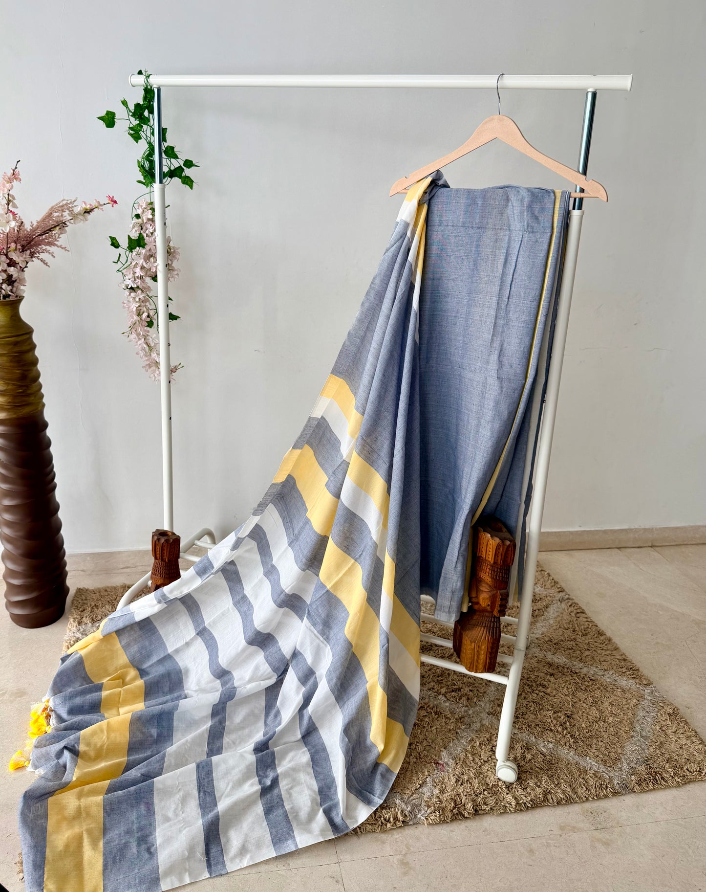 Khadi Cotton Saree with Woven Stripes