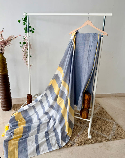 Khadi Cotton Saree with Woven Stripes
