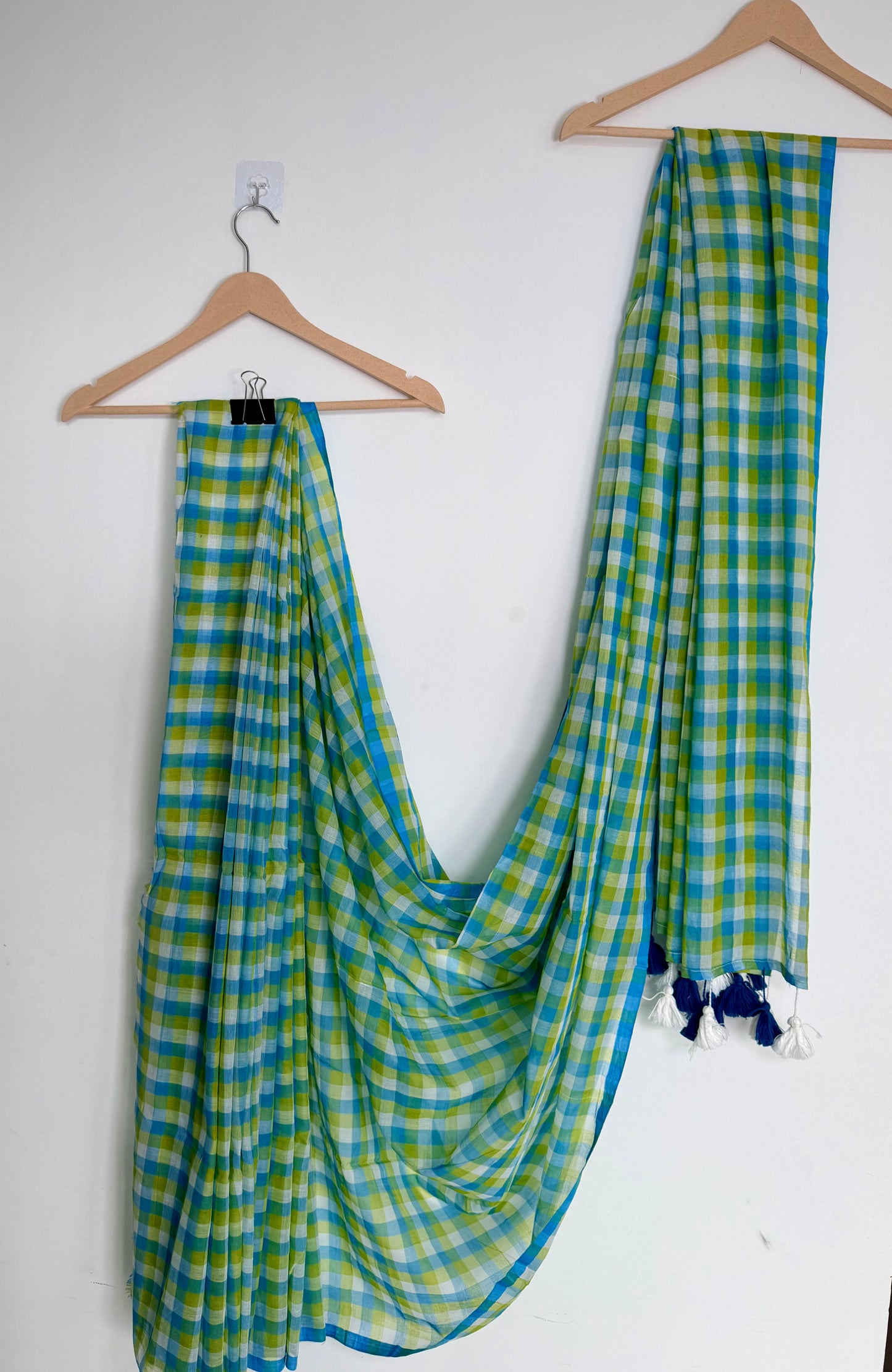 Pure Linen Green Checks Saree