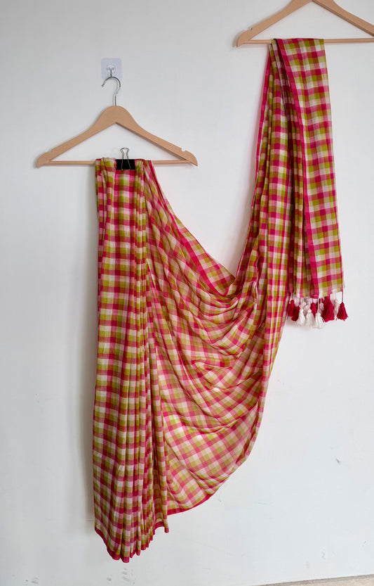 Linen Cotton Checks Saree