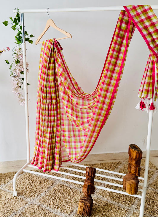 Linen Cotton Checks Saree