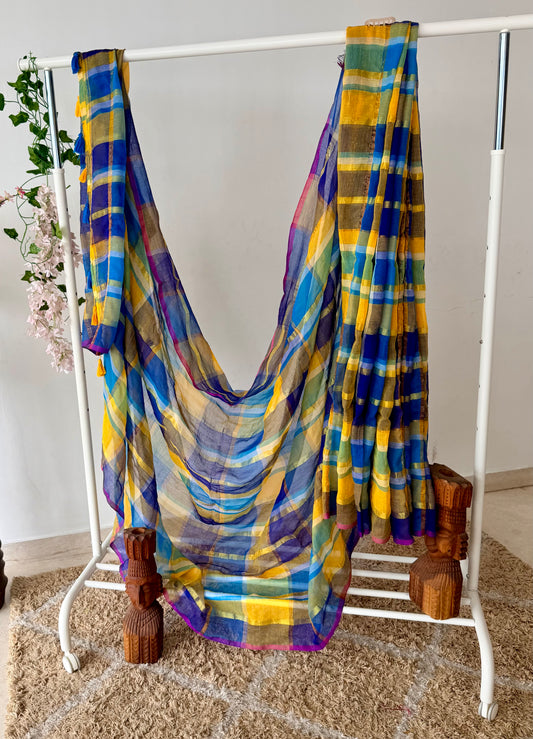 Linen Cotton Checks Saree