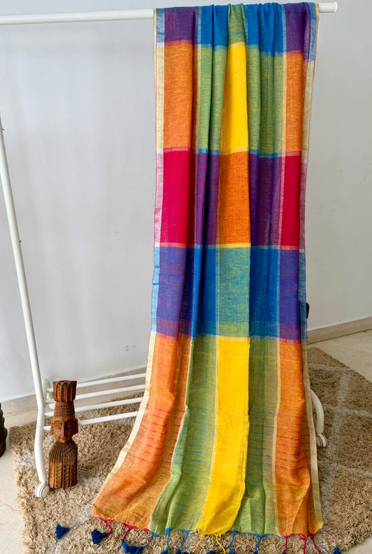 Multicolour Linen Cotton Saree