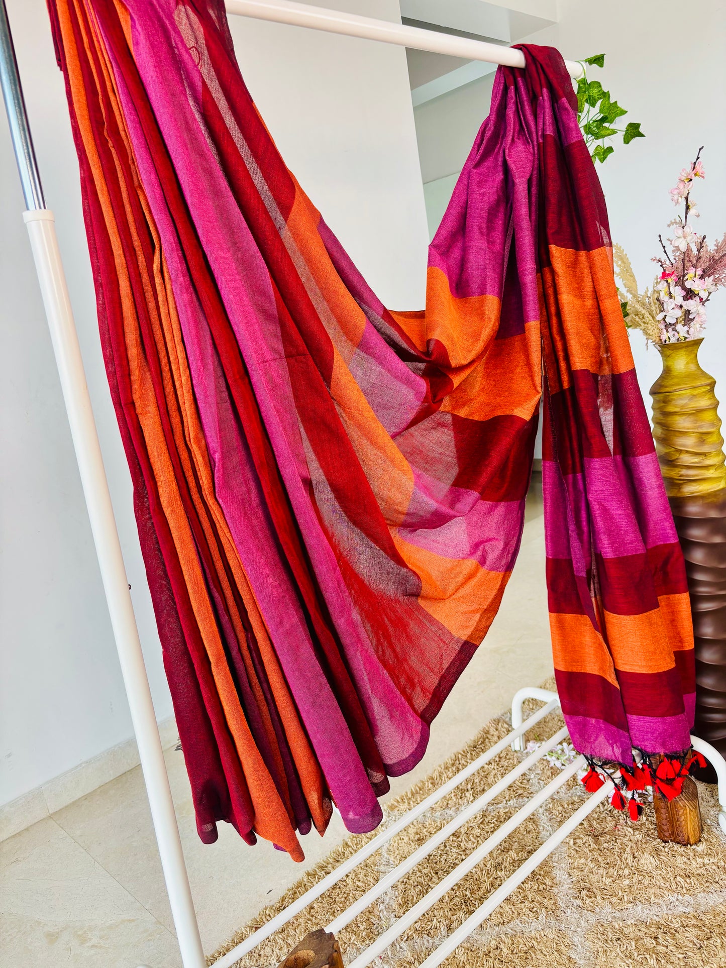Khadi Cotton Colorblock Saree