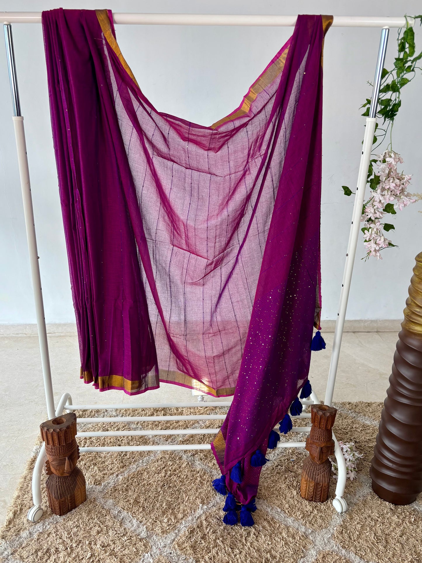 Pure Mul Cotton Saree – Royal Purple Sequin Elegance