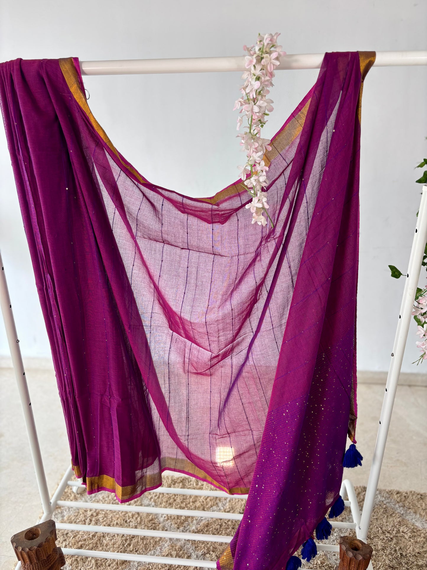 Pure Mul Cotton Saree – Royal Purple Sequin Elegance