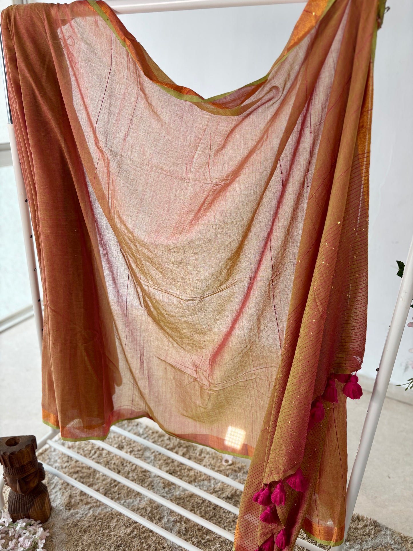 Mustard Yellow Pure Mul Cotton Saree with Premium Sequence Work