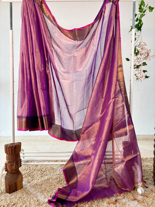 Pure Handloom Raga Tissue Saree with Soft Cotton Fabric, Jacquard Border