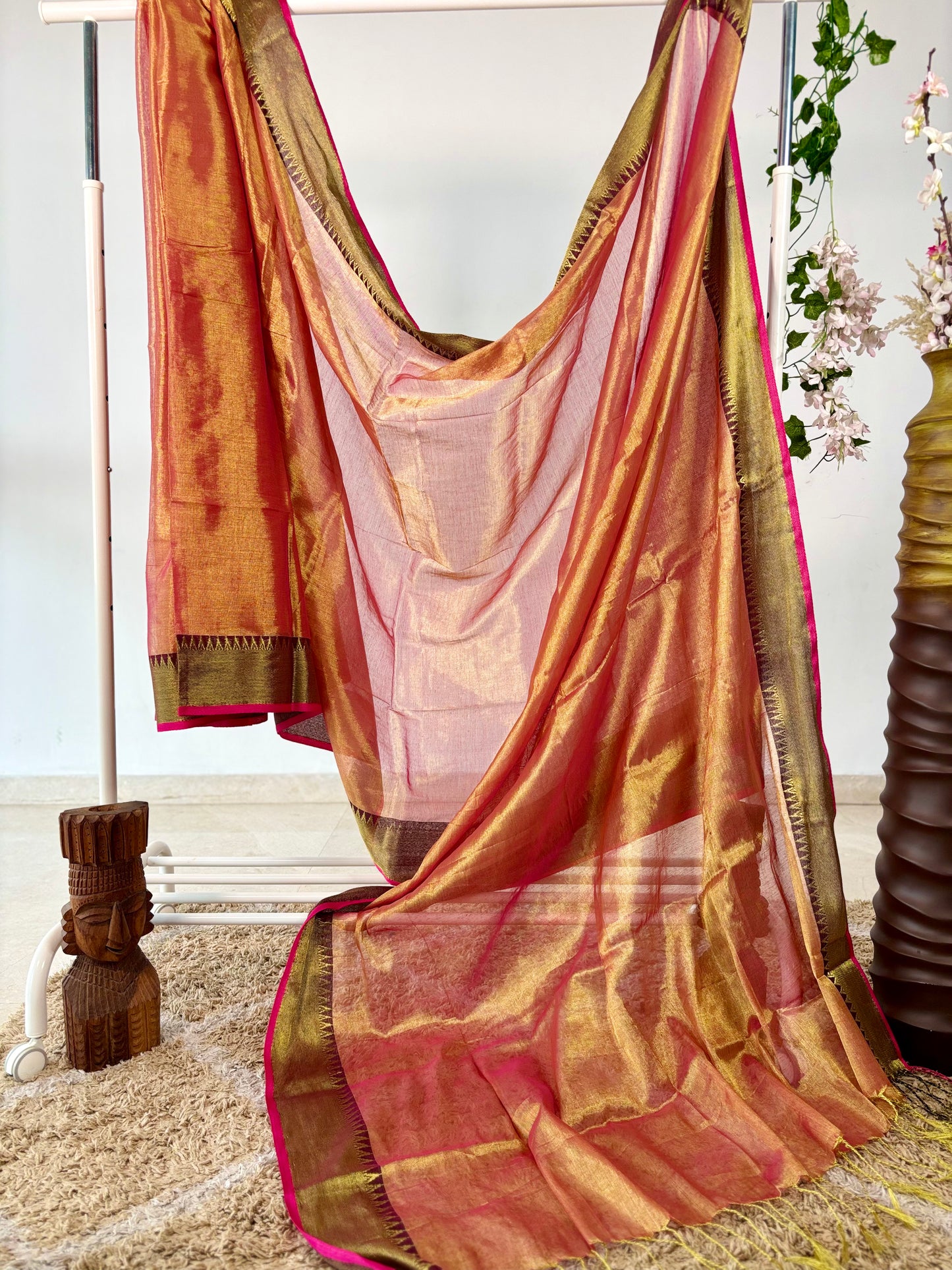 Pure Handloom Raga Tissue Saree with Soft Cotton Fabric, Jacquard Border