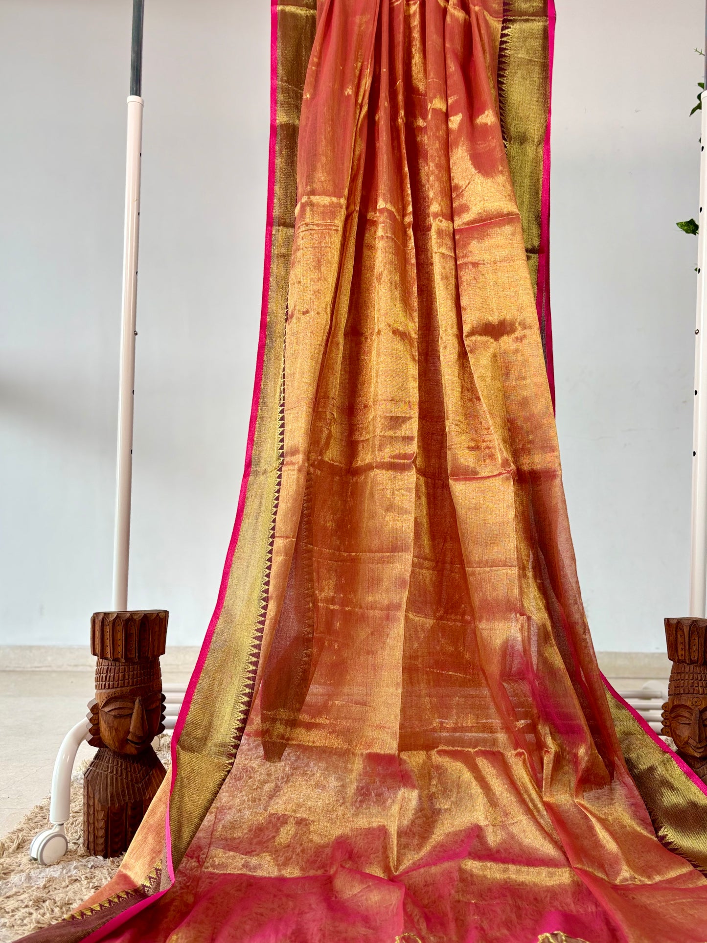 Pure Handloom Raga Tissue Saree with Soft Cotton Fabric, Jacquard Border