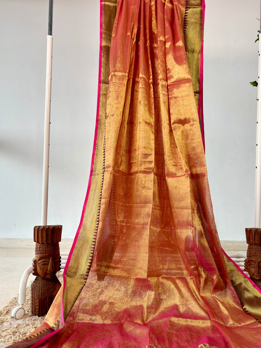 Pure Handloom Raga Tissue Saree with Soft Cotton Fabric, Jacquard Border