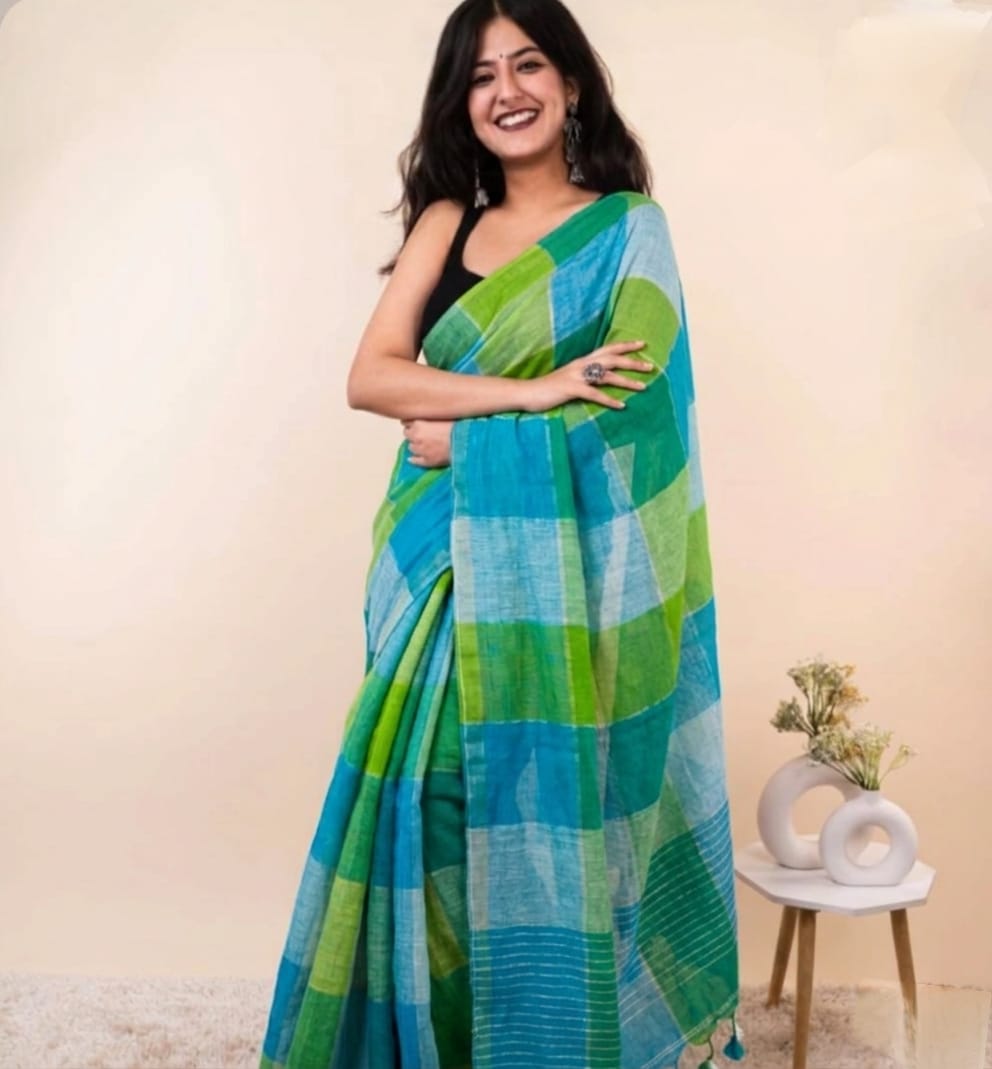 Pure Linen Chex With Blouse