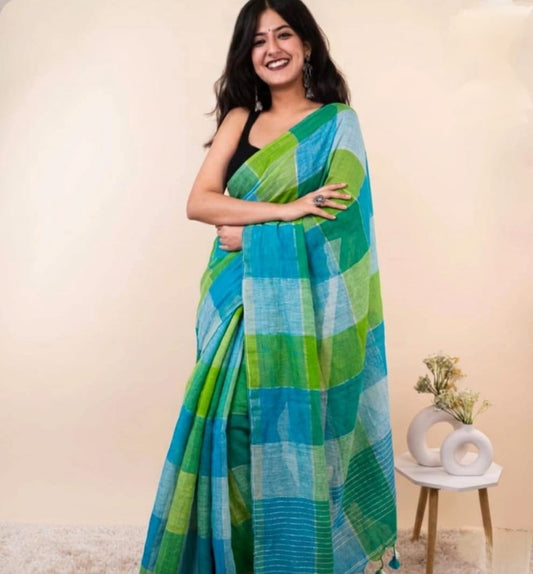 Pure Linen Chex With Blouse